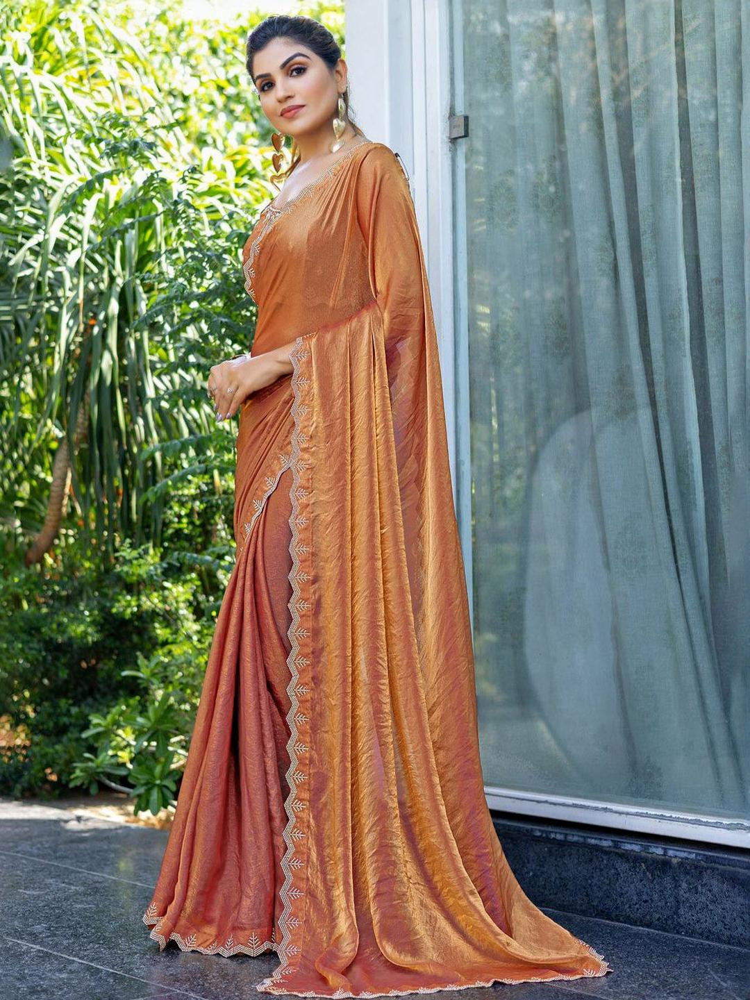 ANJANI TEXTILE Beads and Stones Tissue Heavy Work Saree