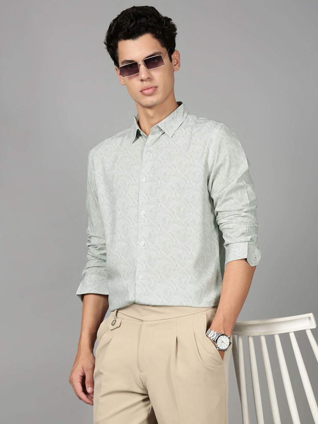 British Club Smart Slim Fit Tropical Printed Cotton Casual Shirt