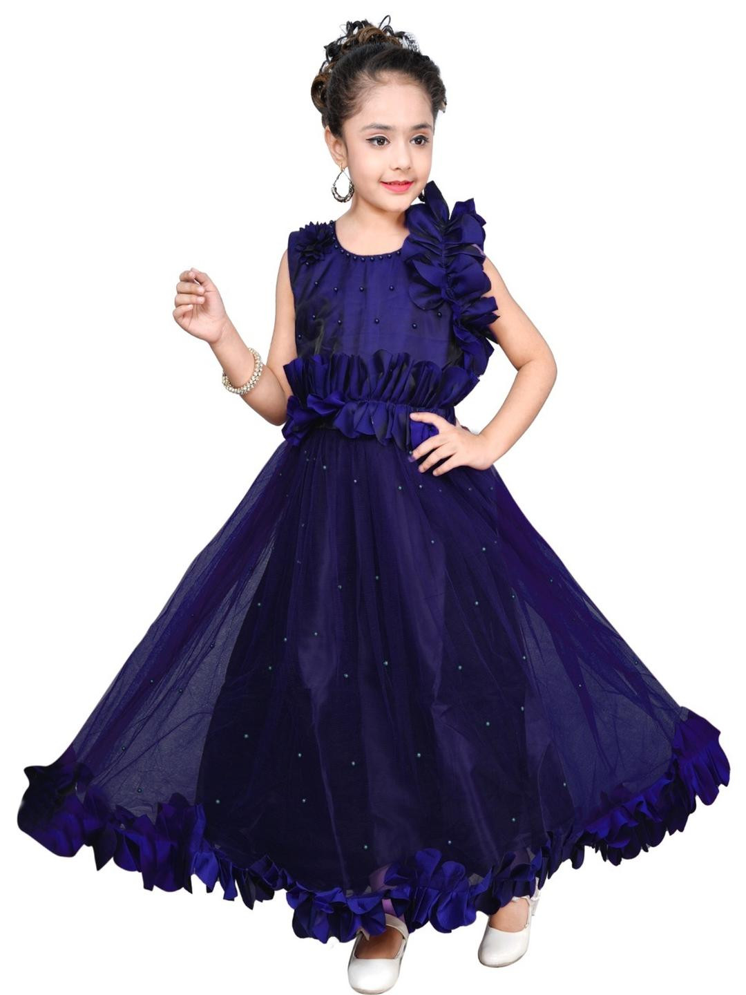 Hariyal Creation Girls Navy Blue Fit & Flare Maxi Dress