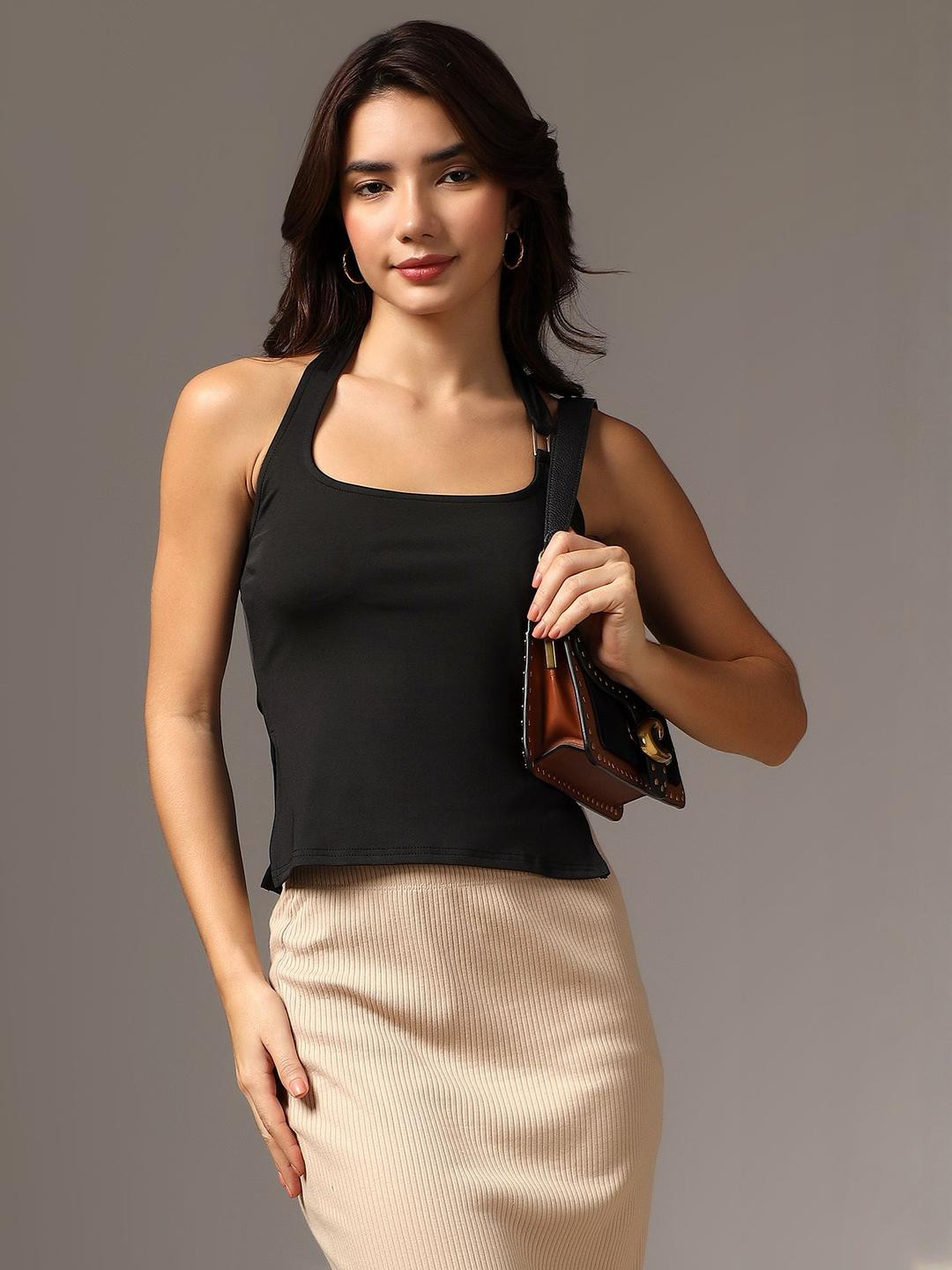 Elleivry Women Halter Neck Fitted Top