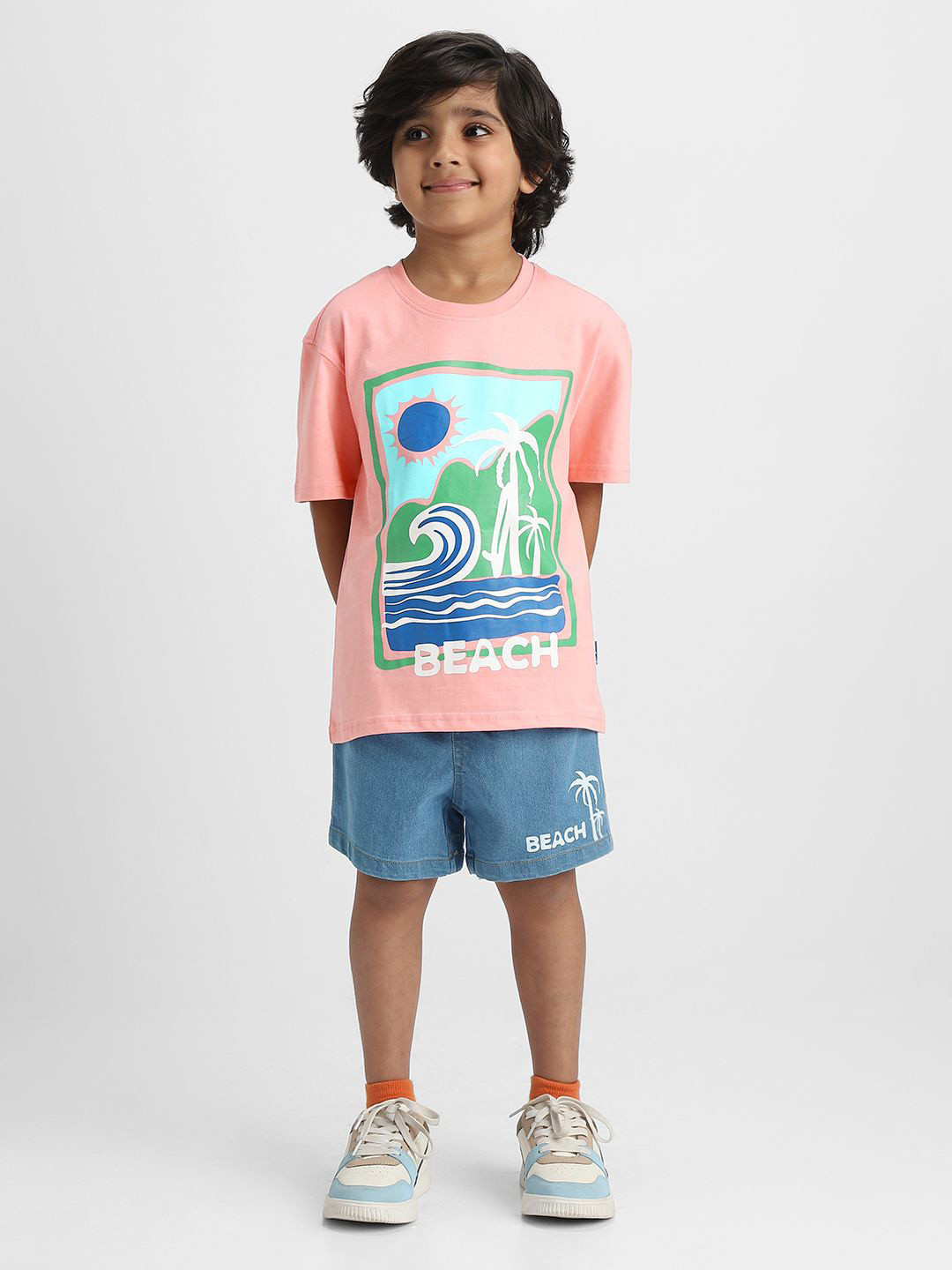 Nauti Nati Boys Printed Pure Single Jersey Cotton T-Shirt With Shorts