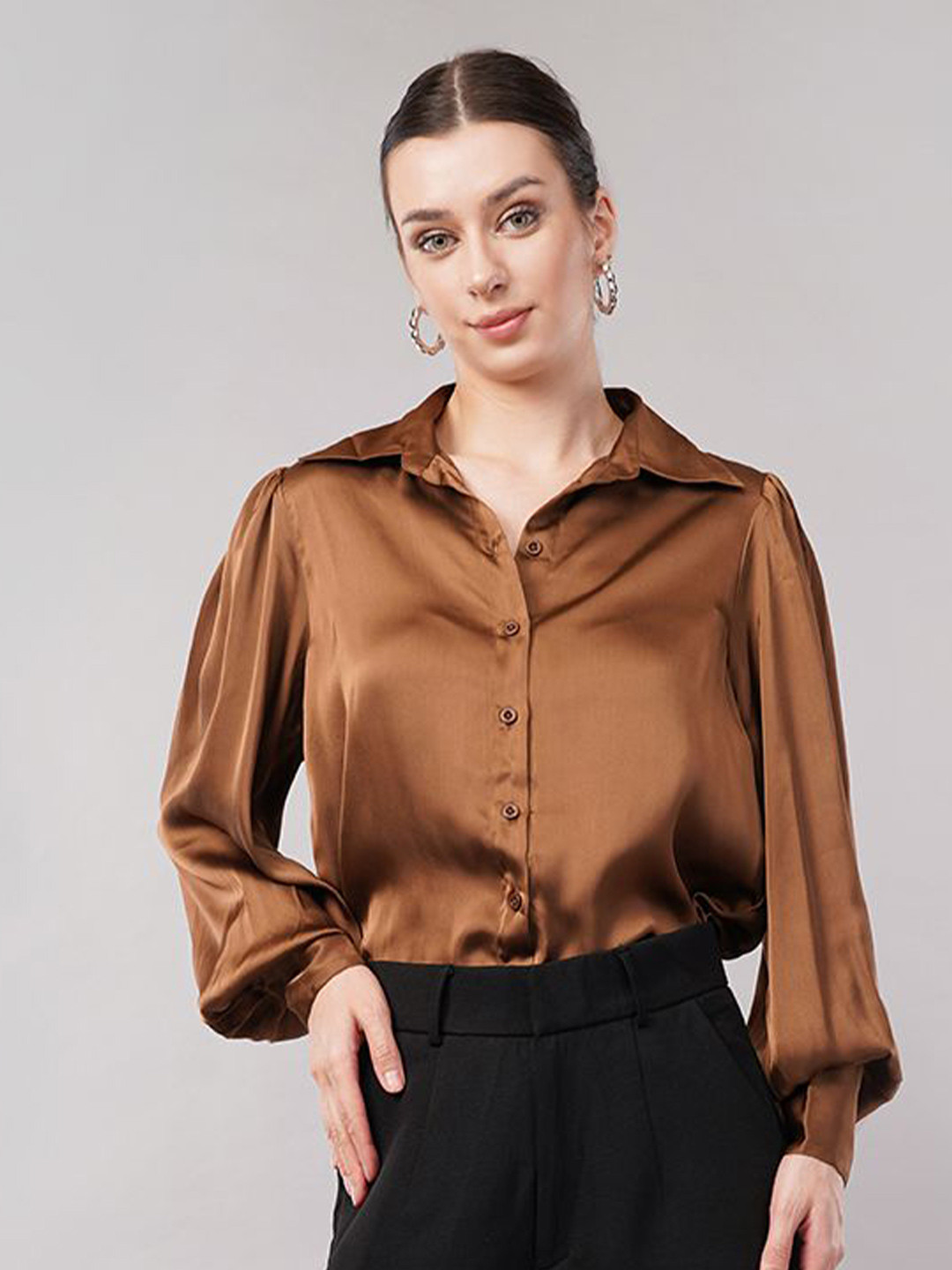 FLY STITCH Classic Spread Collar Satin Shirt
