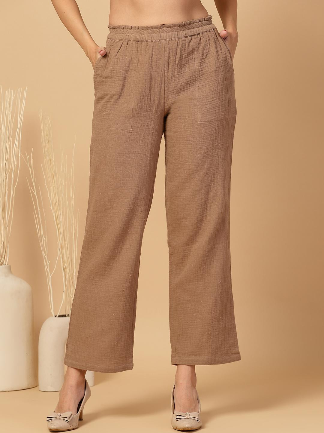 SMERA MART Women Elastic Waist Full Length Cotton Trouser