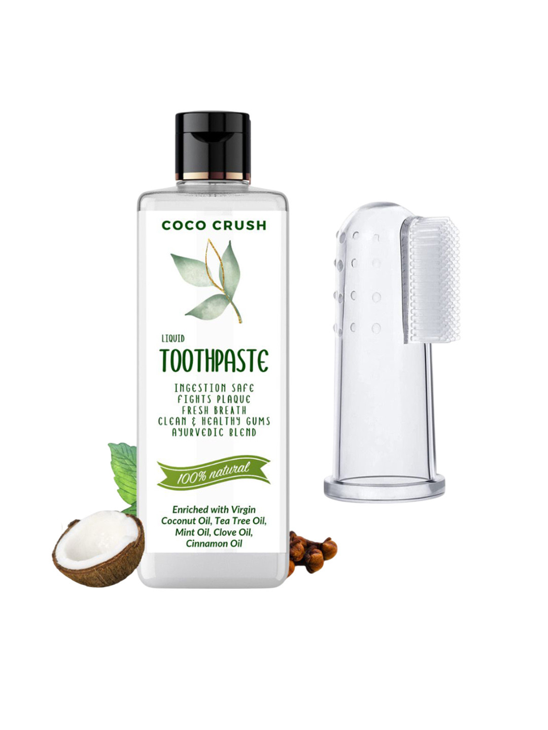 Coco Crush Set Of 2 Ayurvedic Fluoride Free Liquid Toothpaste & Soft Finger Brush - 200 ml