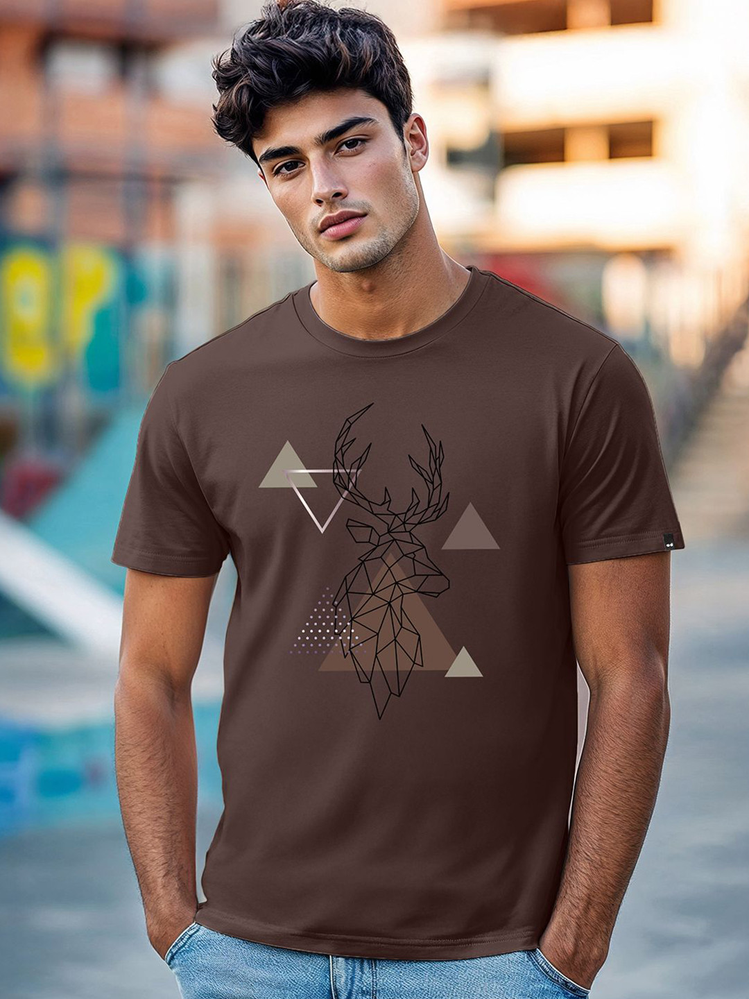 Bewakoof Men Coffee Brown Party Animal Moody Stag Graphic Printed T-shirt