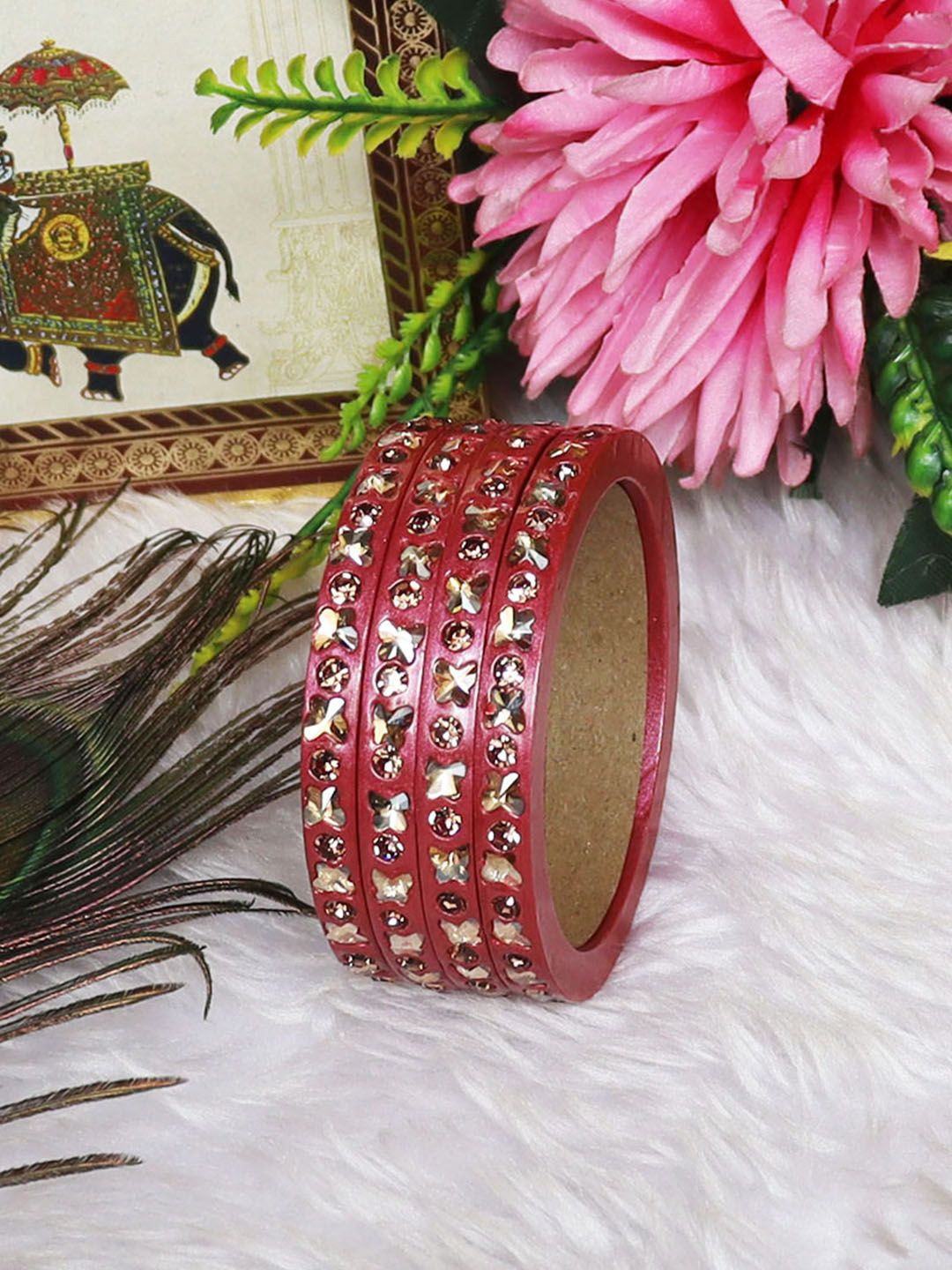 TAJ BRIDAL STORE 4-Pcs Kundan Studded Bangles