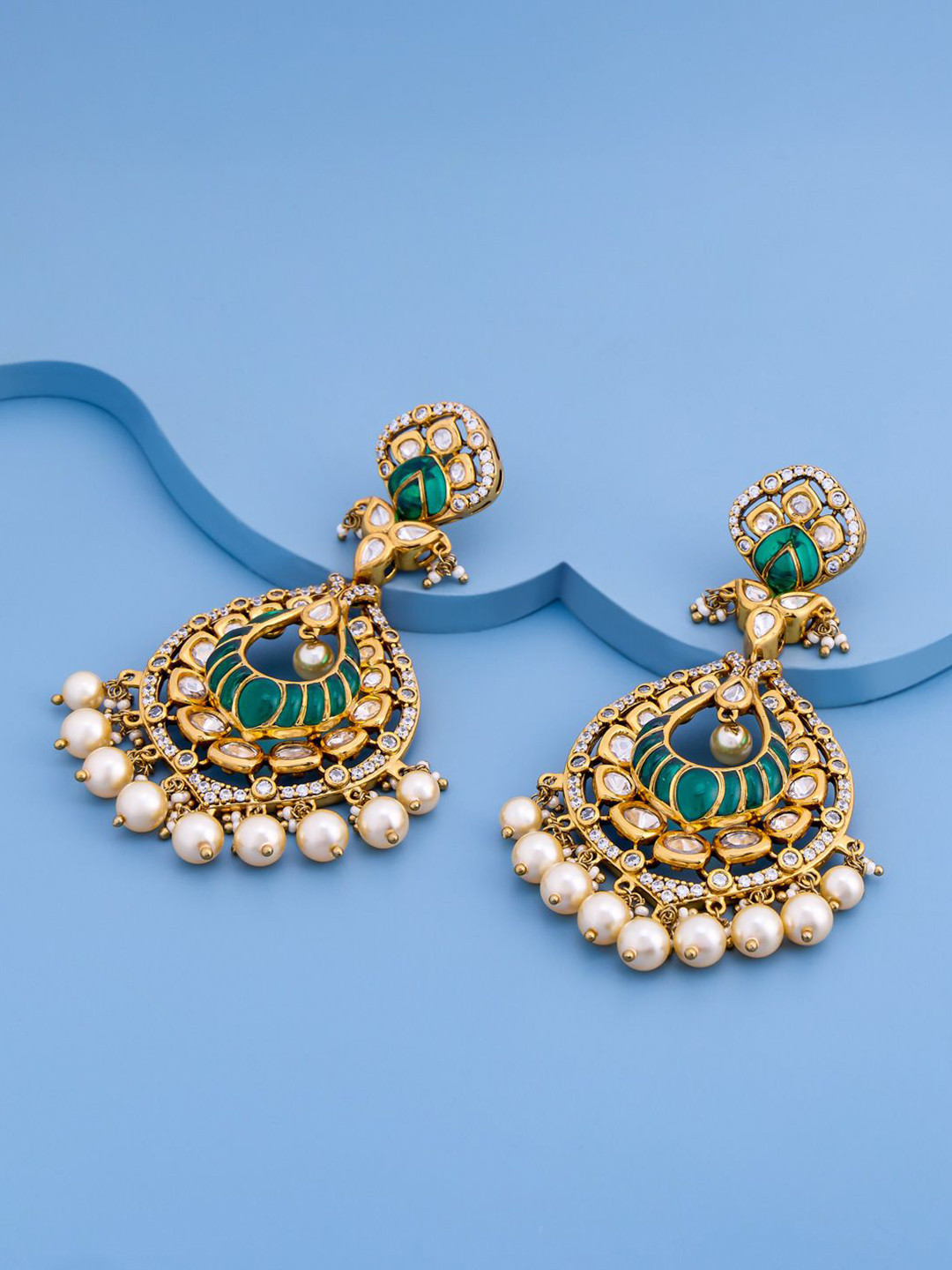 Kushal's Fashion Jewellery Victorian-Plated Kundan Teardrop Shaped Drop Earrings