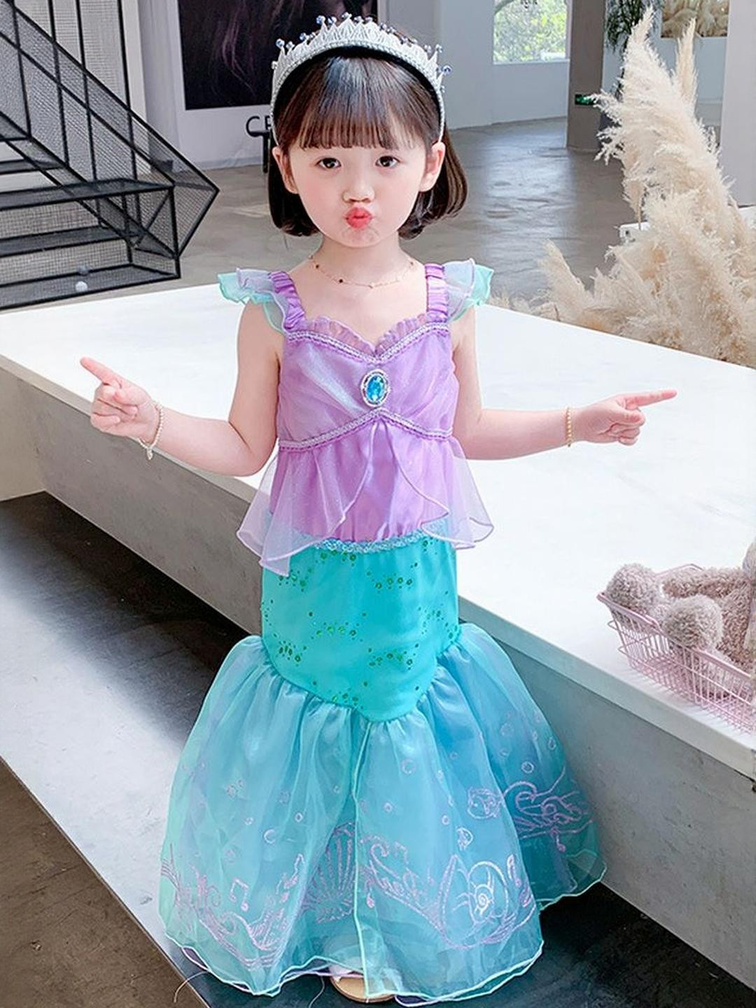 LULU & SKY Girls Colourblocked Cap Sleeves Trumpet Silhouette Dress