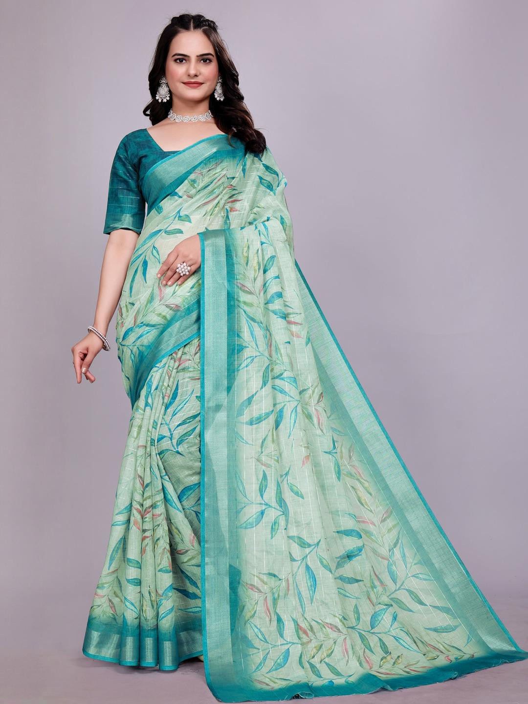 COLOURSOUL Floral Printed Zari Saree