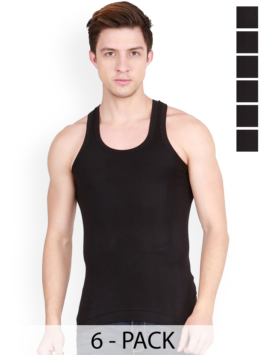 Rupa Frontline Pack Of 6 Striped Pure Cotton Undershirt Vests Frontline--Xing-Black-RN-6