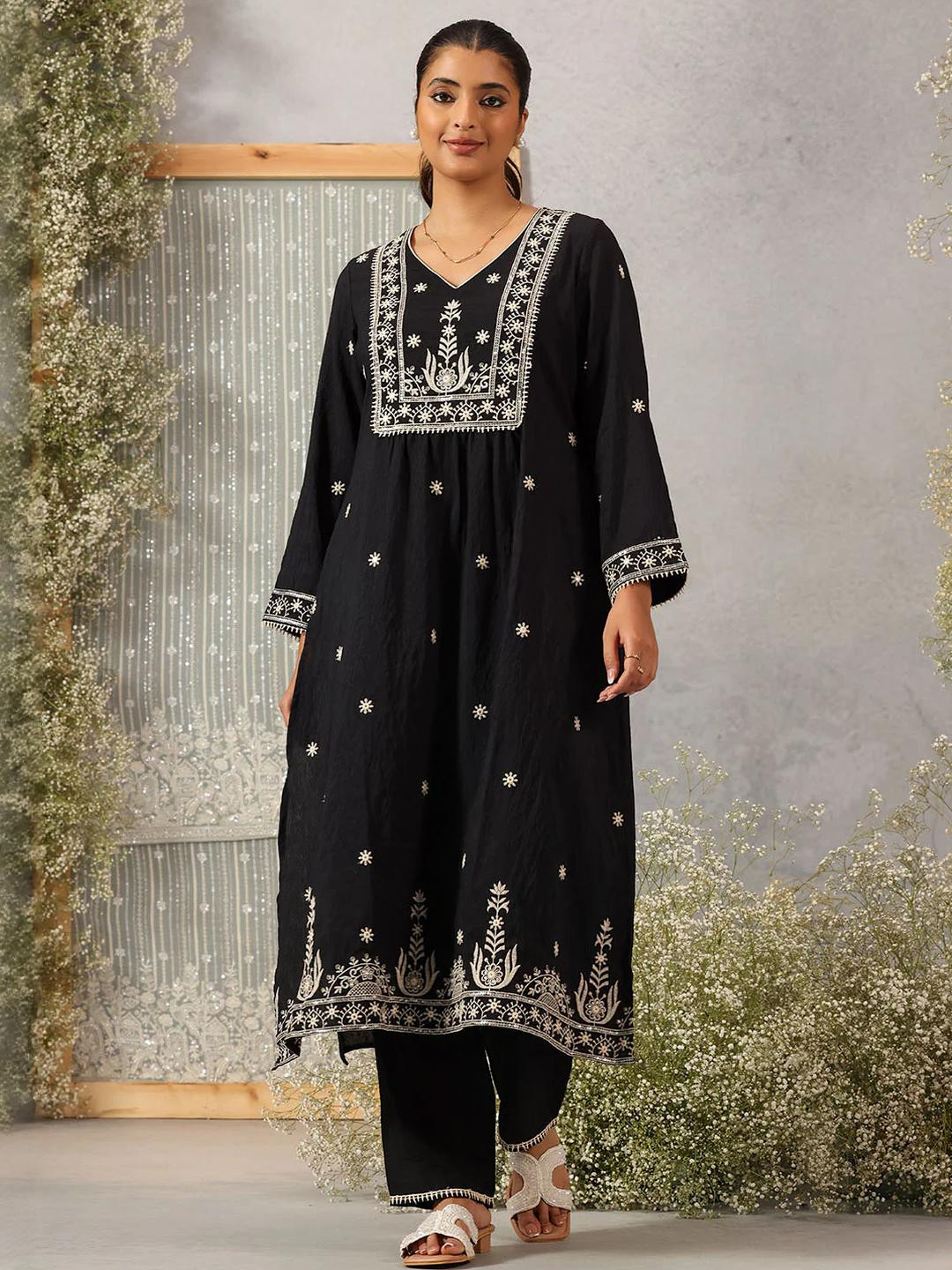 Lakshita Women Chanderi Cotton Embroidered Kurta Sets