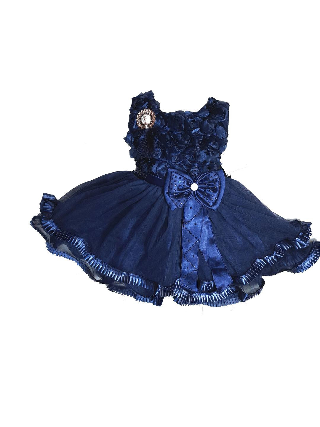 Samjho Fashion Navy Blue Ruffled Georgette Fit & Flare Mini Dress