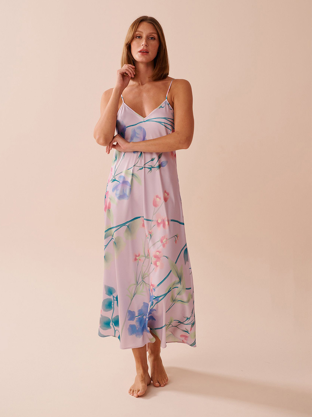 La Vie en Rose Floral Printed Shoulder Straps Maxi Nightdress