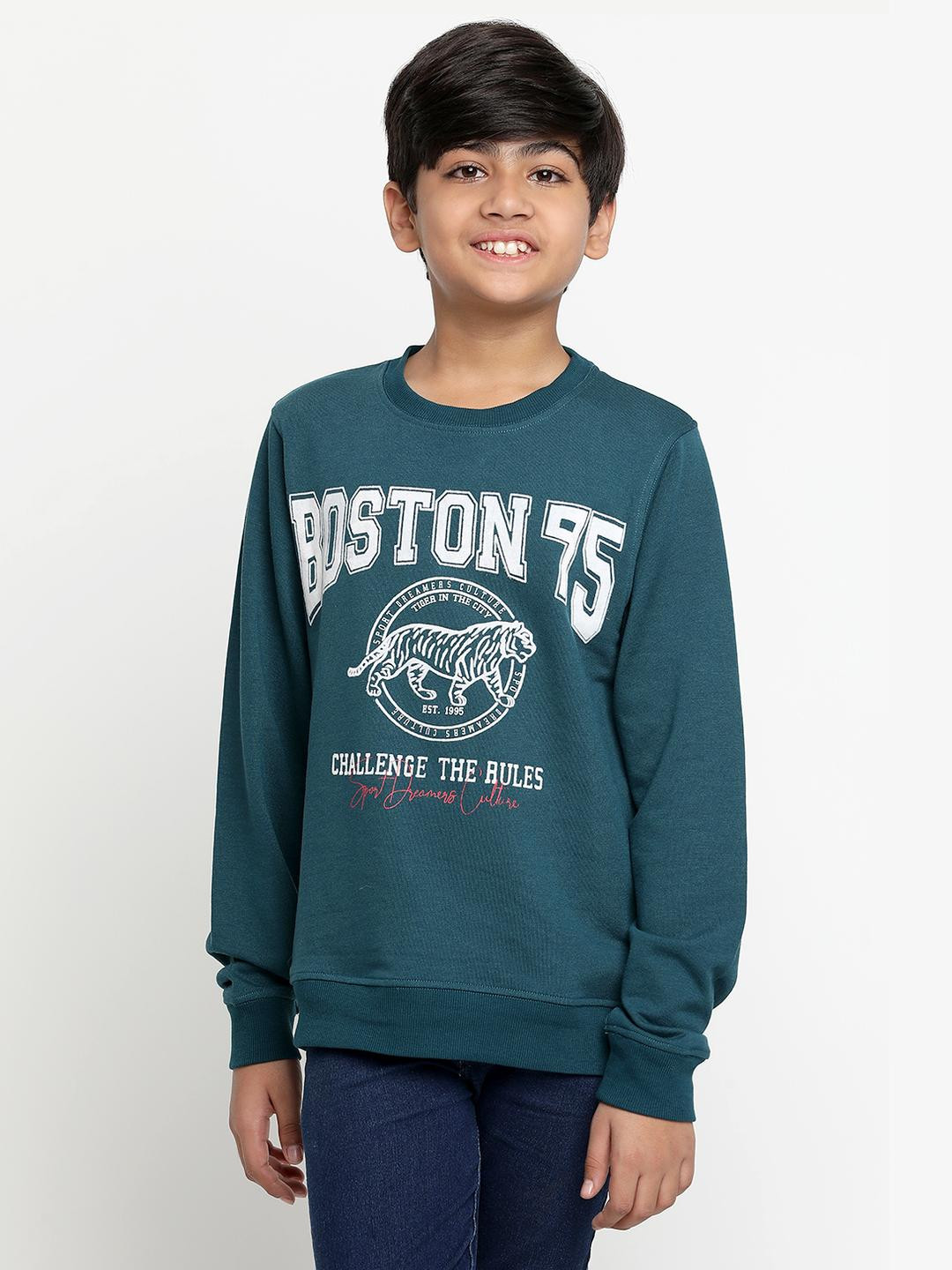 Lil Tomatoes Boys Teal Printed Sweatshirt