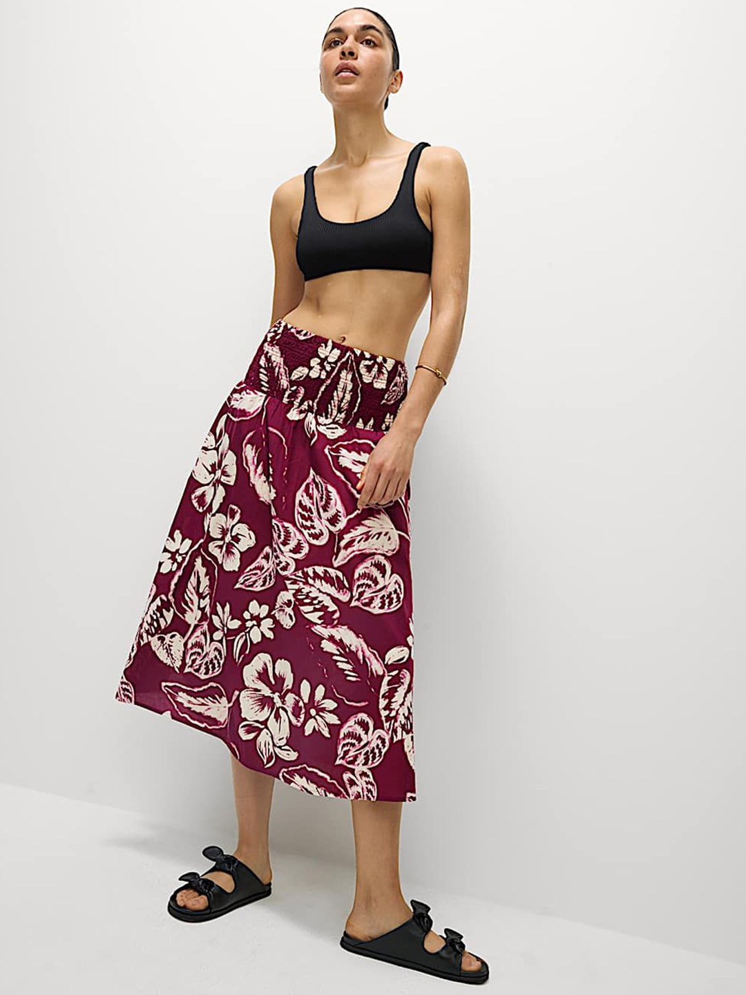 Marks & Spencer Floral Printed Pure Cotton Shirred Midi Tiered Beach Skirt