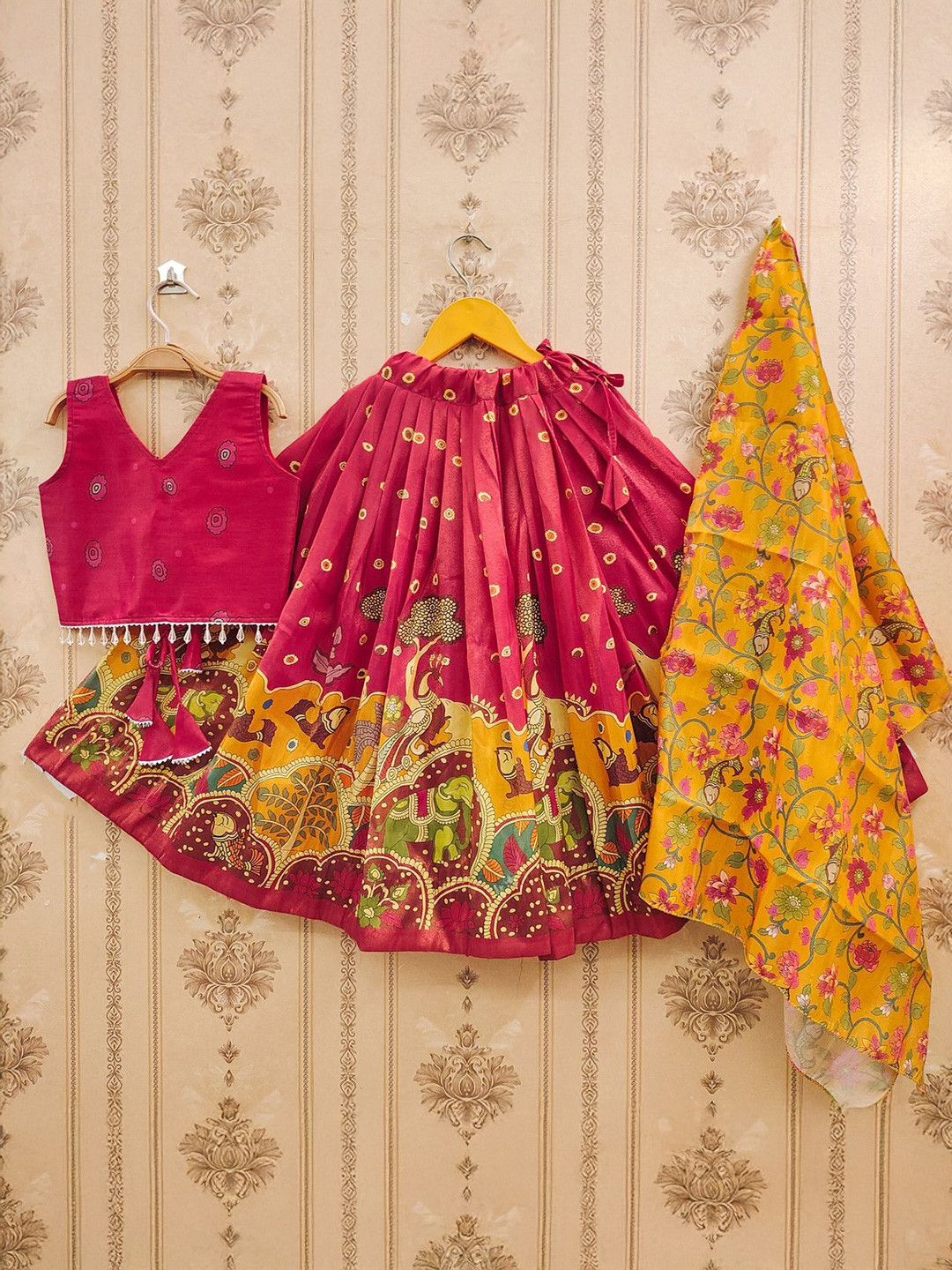 Helene Girls Printed Kalamkari Ready to Wear Lehenga & Blouse With Dupatta