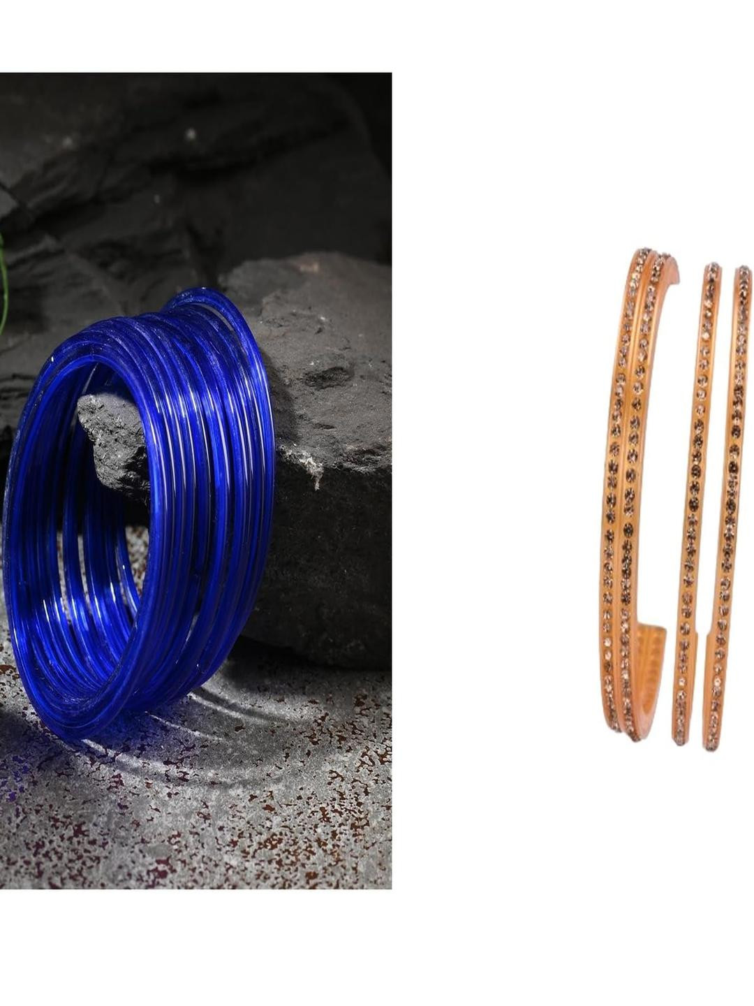 SOMIL Women Blue & Gold Set Of  16 Bangle Set