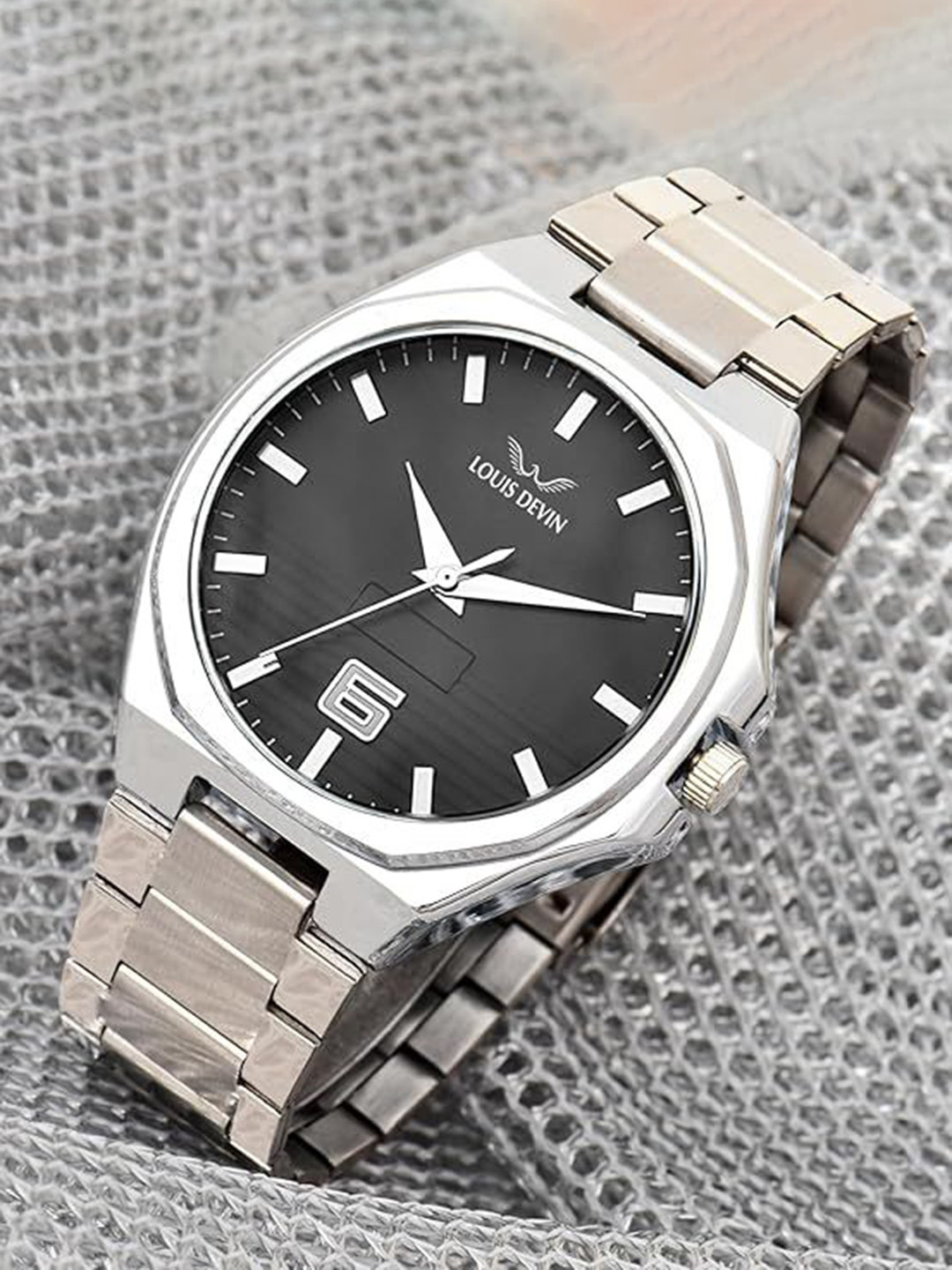 LOUIS DEVIN Men Dial & Bracelet Style Straps Analogue Watch LD-G076-BLK-CH