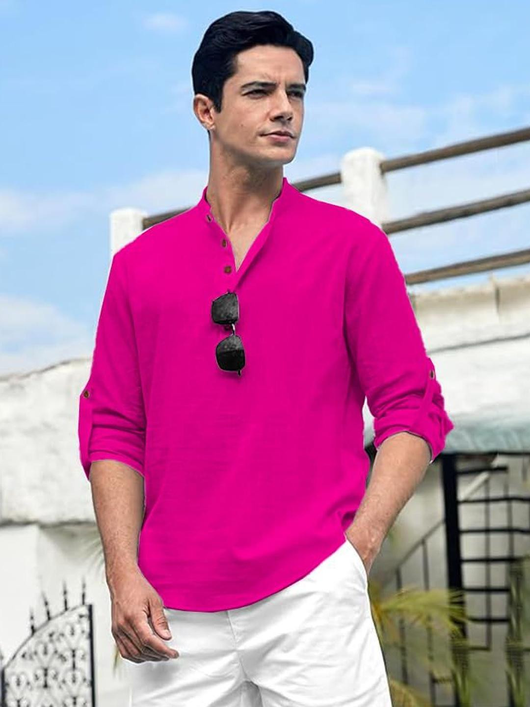 AMRIT TOP WEAR Selection Of 2 Mandarin Collar Pure Cotton Short Kurtas