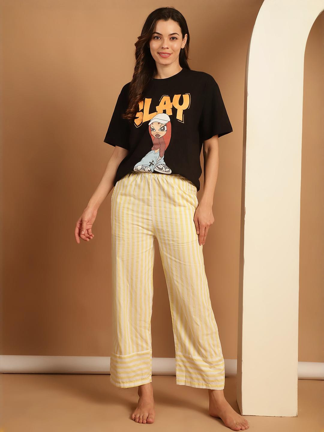 Overlock Women Regular Fit Striped Parallel Lounge Pants