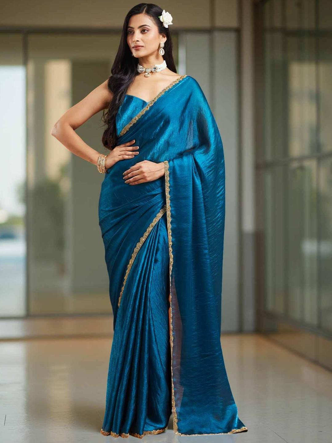 LOROFY Beads and Stones Chanderi Saree