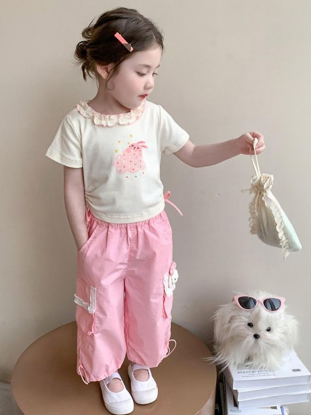 LULU & SKY Girls Animal Printed Pure Cotton T-shirt With Pants