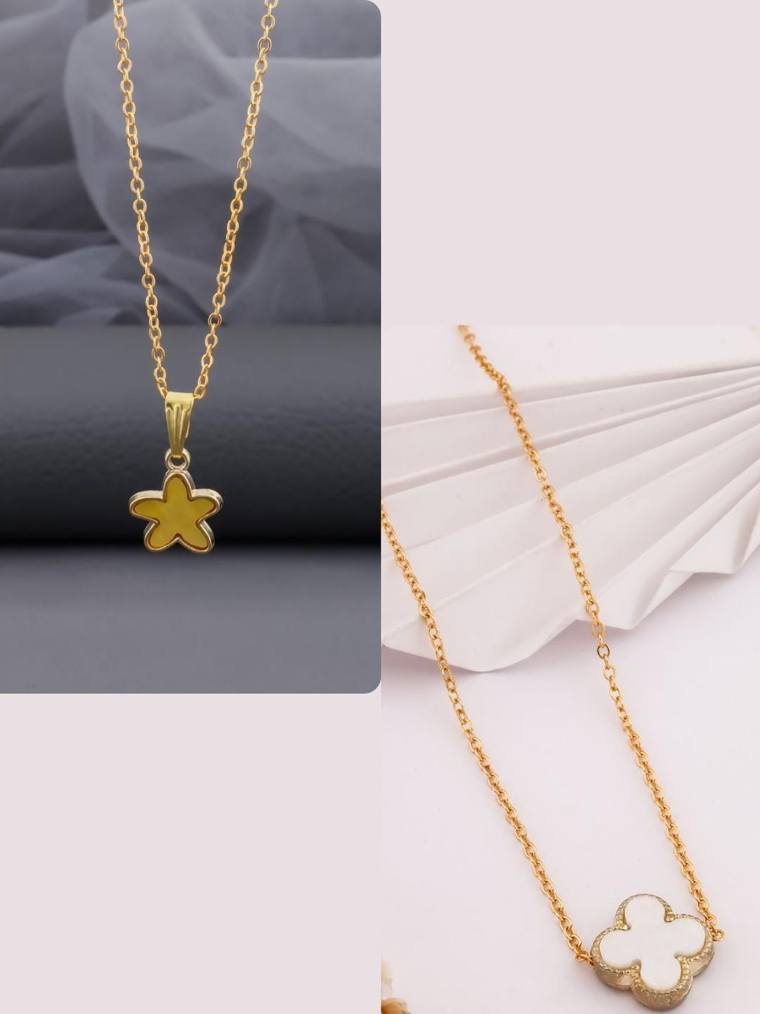 DressBerry Women White Cloves & Yellow Star Charms Brass Gold-Plated Set Of 2 Chains