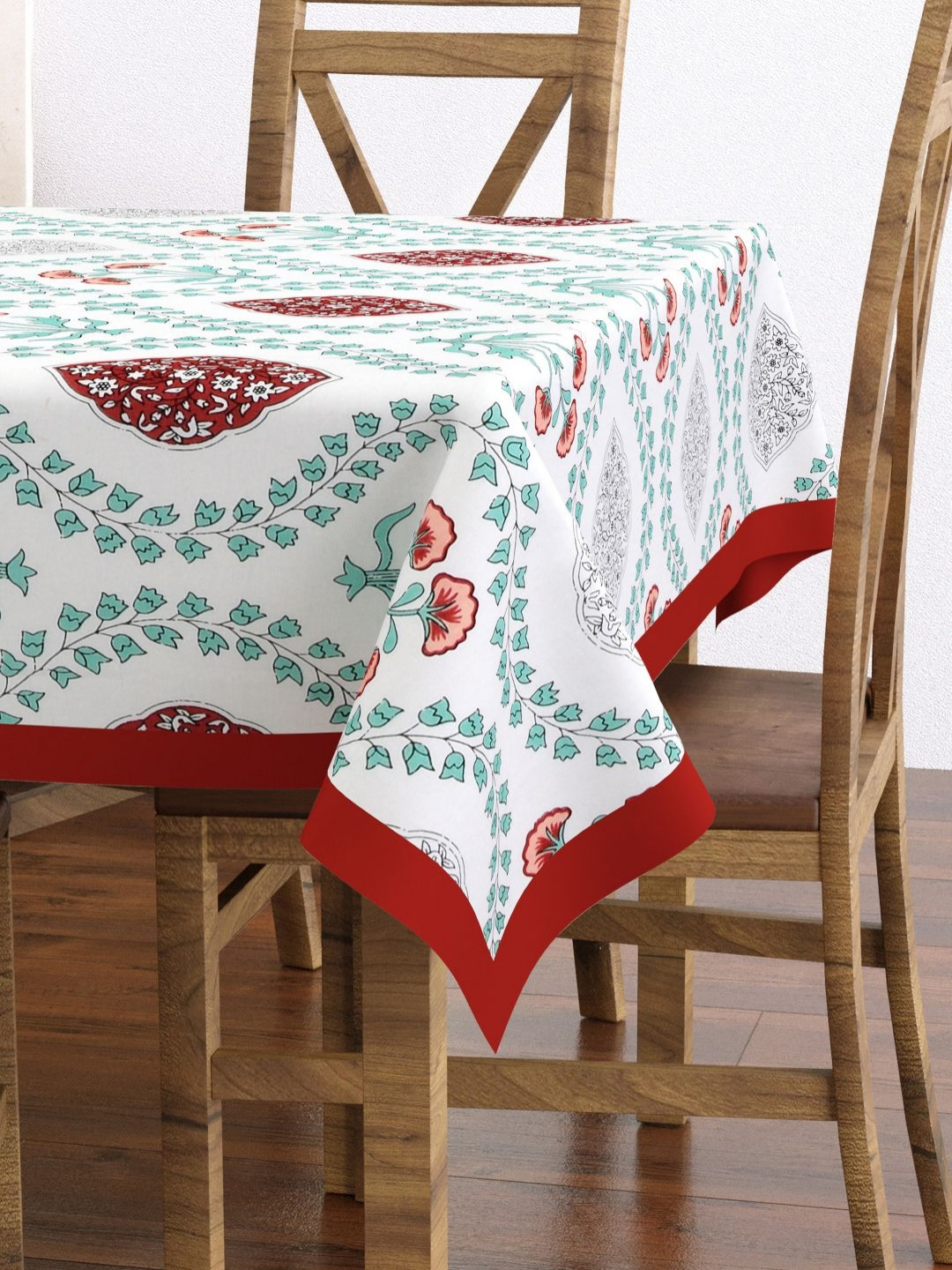 BLOCKS OF INDIA Red Ethnic Motifs Cotton 6-Seater Table Cover