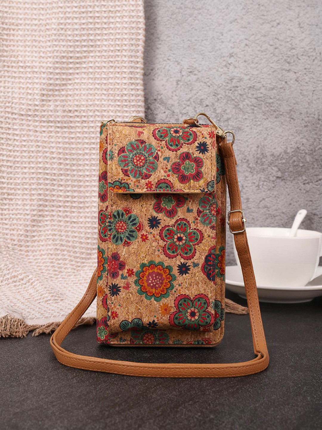 MOMISY Floral Printed Leather Crossbody Sling Bag