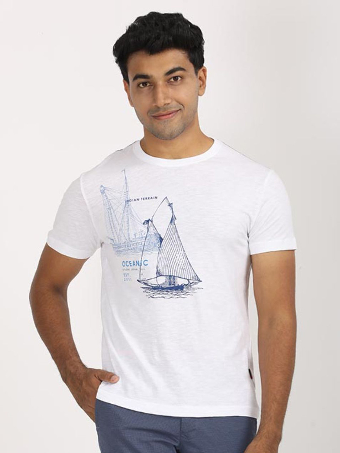 Indian Terrain Graphic Printed Round Neck Short Sleeves Pure Cotton T-Shirt