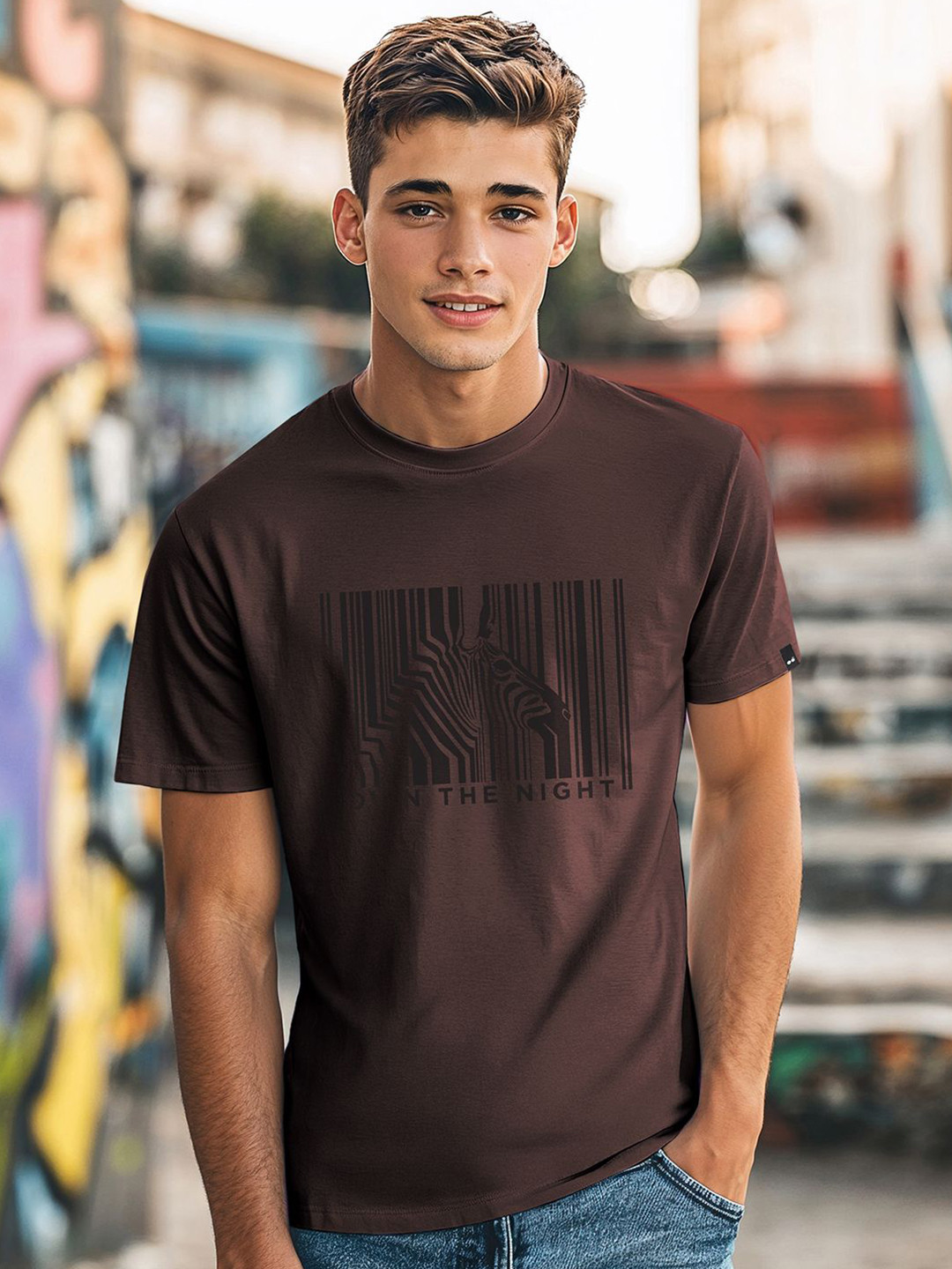 Bewakoof Men Coffee Brown Party Animal Own The Night Graphic Printed T-shirt