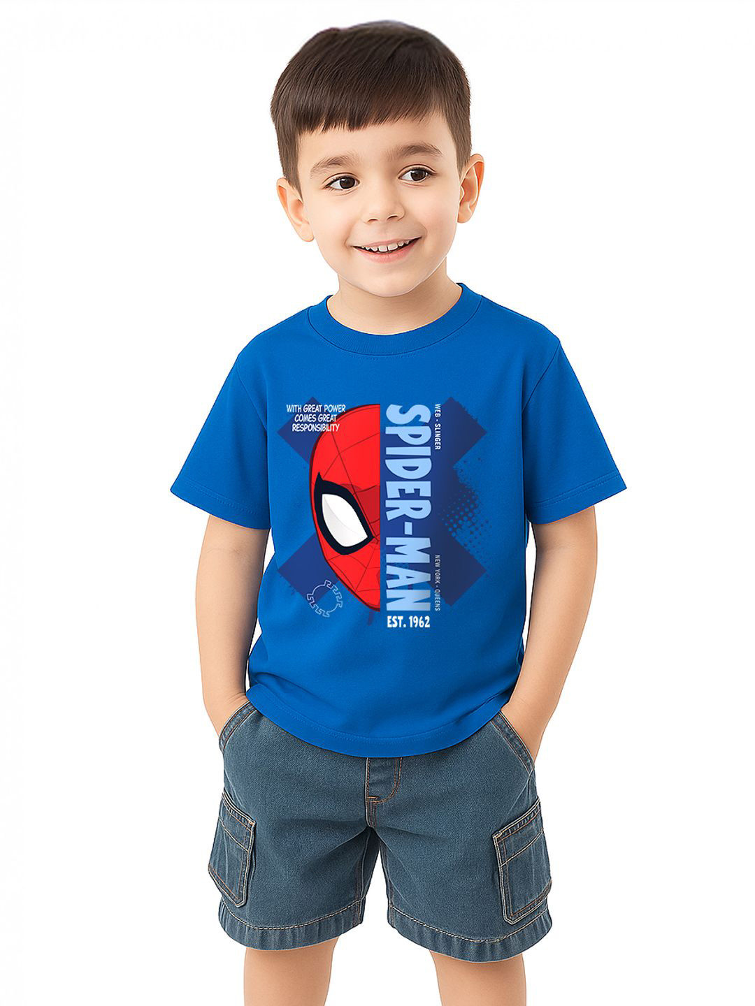 Nauti Nati Boys Spider-Man Printed Short Sleeves Cotton T-shirt