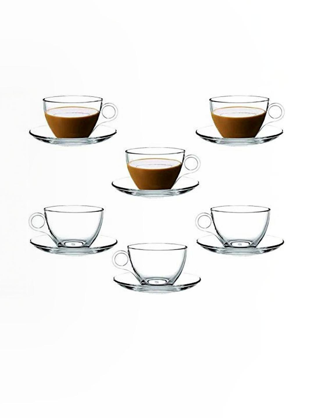 Somil Clear Glass Coffee & Tea Cup / Mug with Plate, 150 Ml, Enjoy Your Drink in Style, Pack of 6- S10