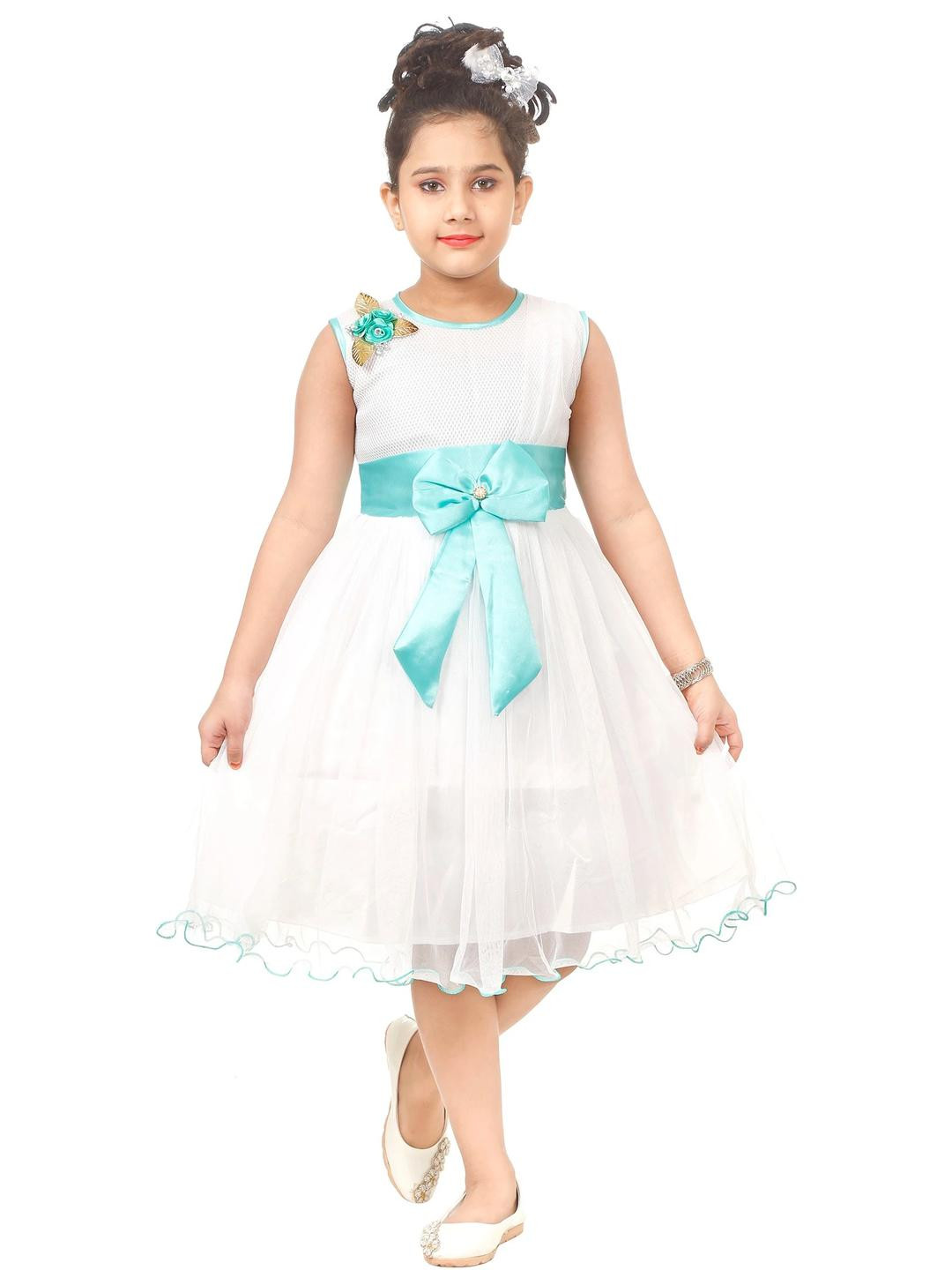 WILD EMPIRE Kids white Fit & Flare Knee length dress