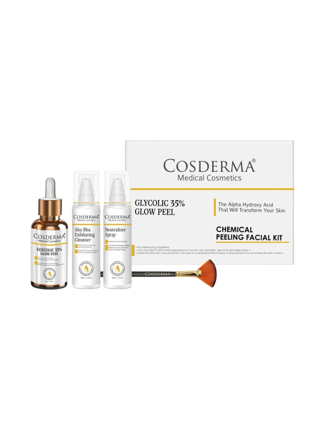 COSDERMA Glycolic 35% Glow Peel, Cleanser & Neutralizer