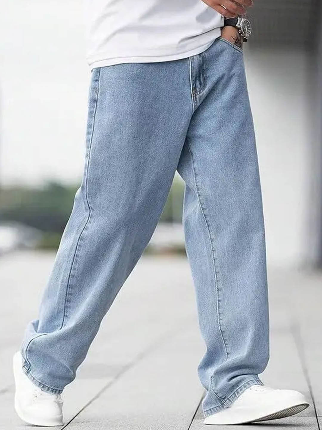 COMFITS Men Classic Baggy Fit Mid-Rise Clean Look Cotton Stretchable Jeans