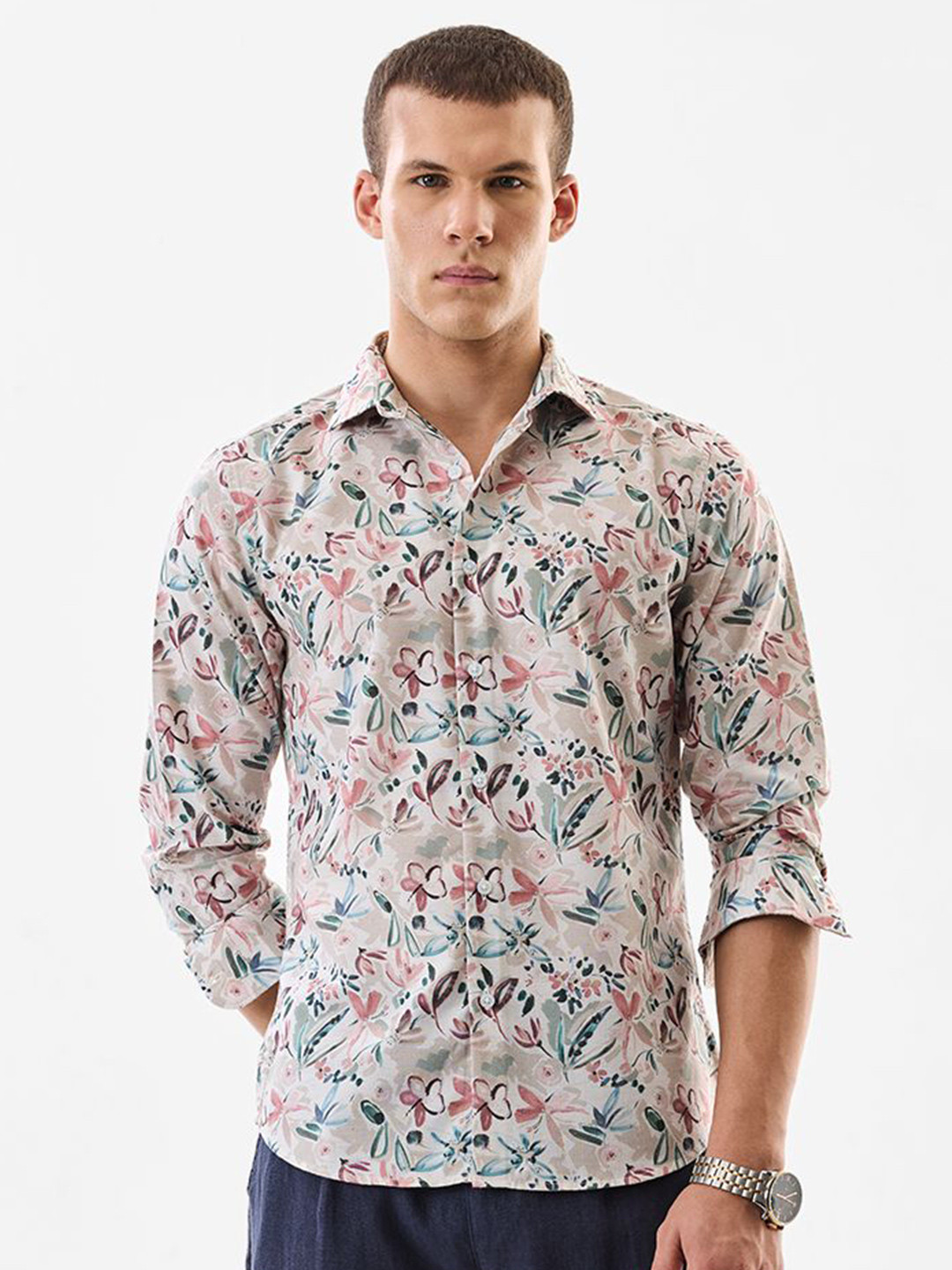 Snitch Slim Fit Floral Printed Long Sleeves Shirt