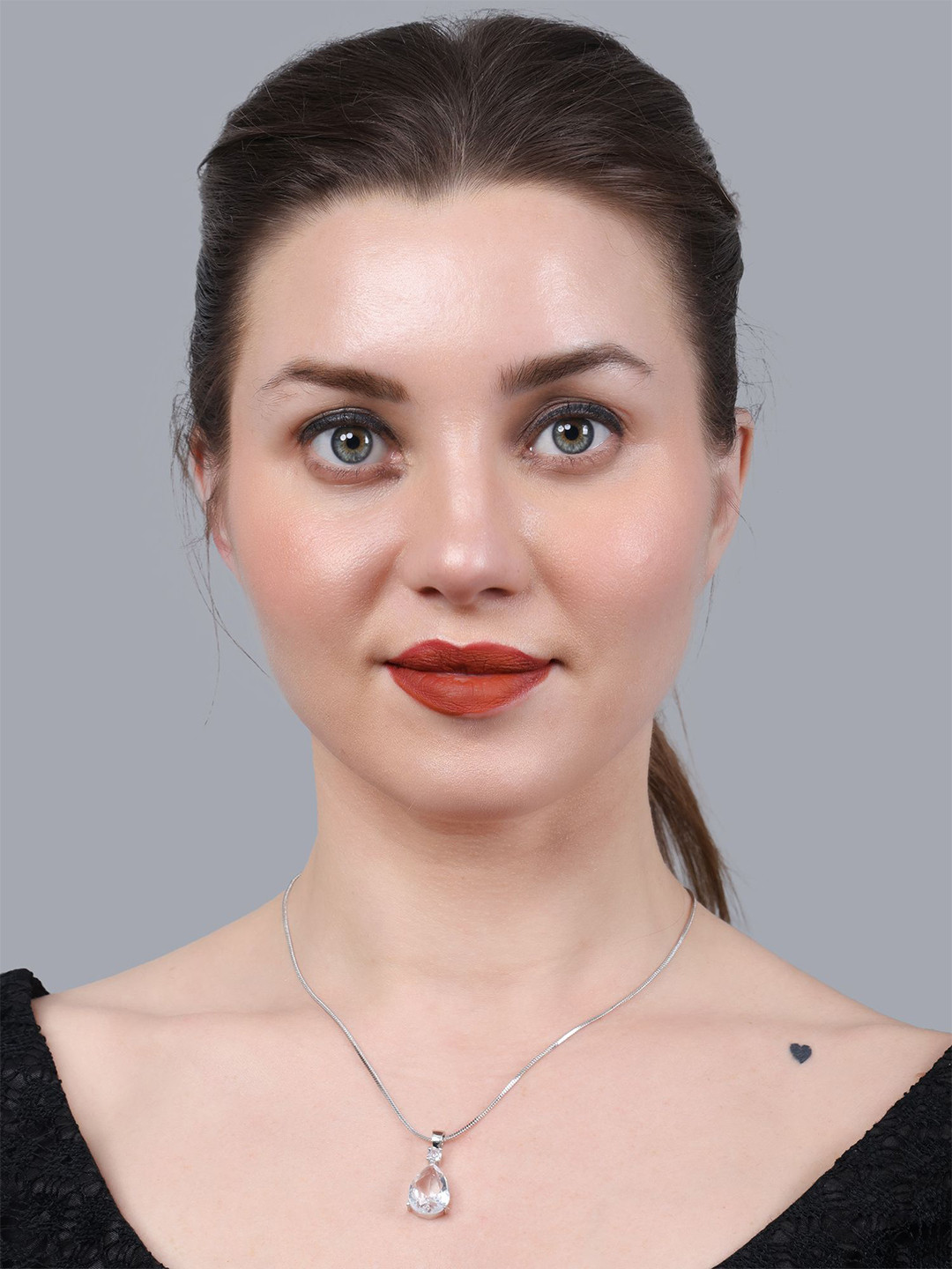 OPUS GEMS Silver-Plated Stone Studded Pendant With Chain