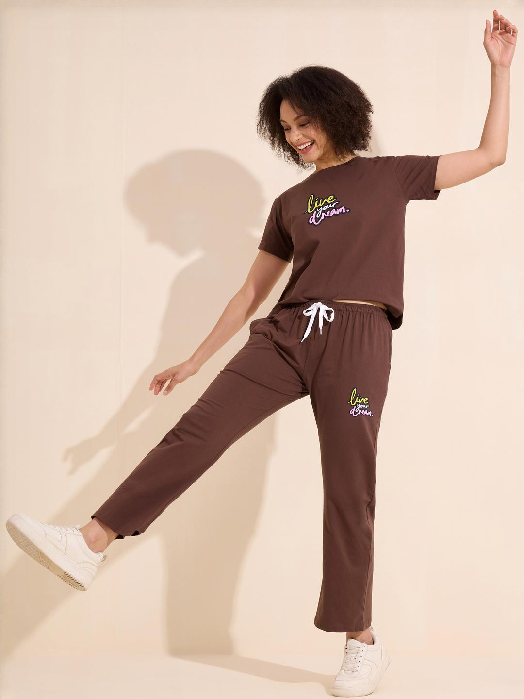 Lotik Women Cotton Lycra Solid Bell-Bottom Night suit