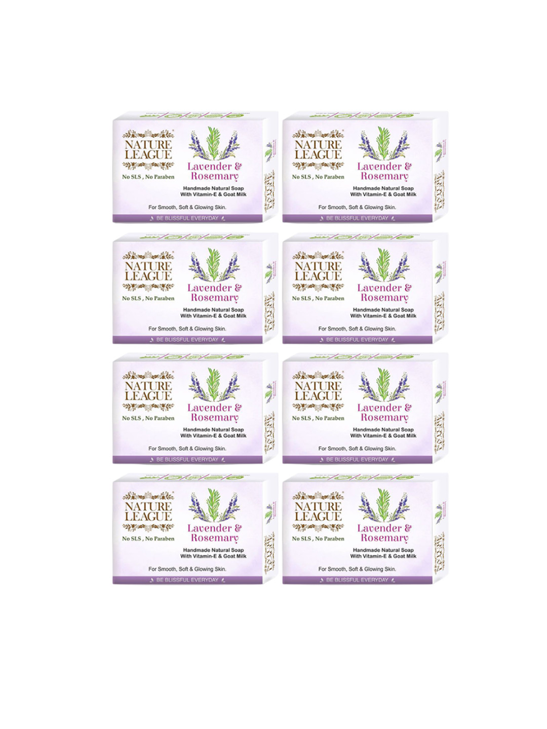 NATURE LEAGUE Set Of 8 Lavender & Rosemary Soap With Vitamin E - 100 g Each