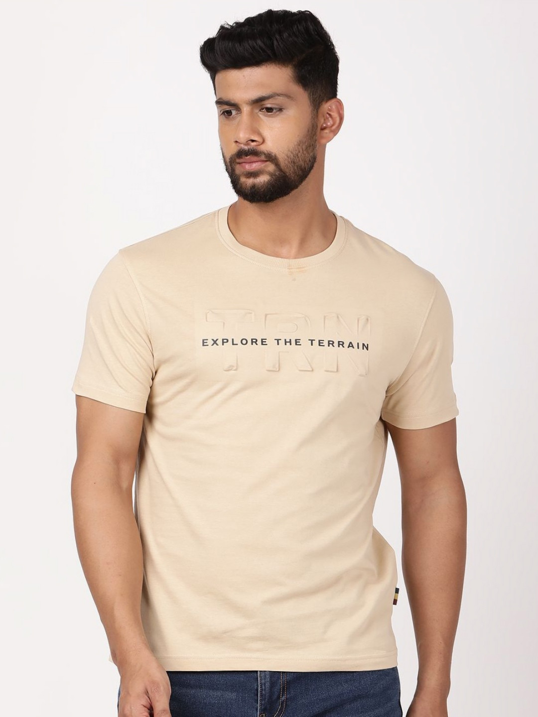 Indian Terrain Typography Printed Round Neck Short Sleeves Pure Cotton T-Shirt