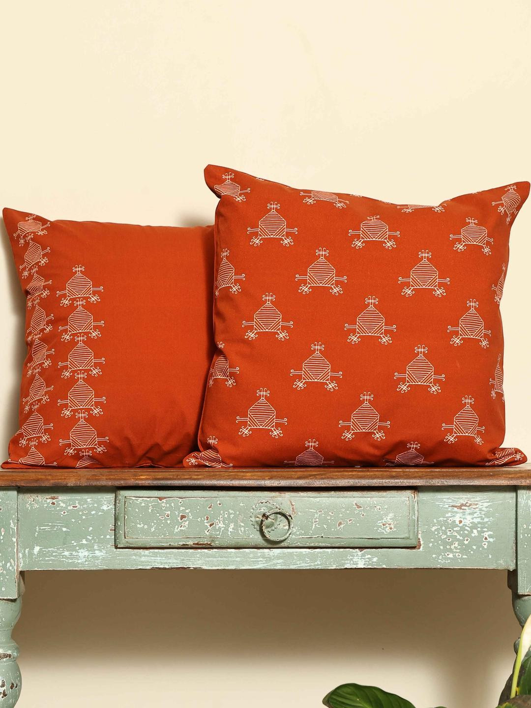Crown of Poppies Rust Set of 2 Square Cushion Covers