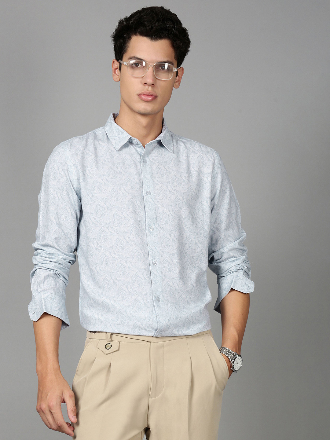 British Club Smart Slim Fit Tropical Printed Cotton Casual Shirt