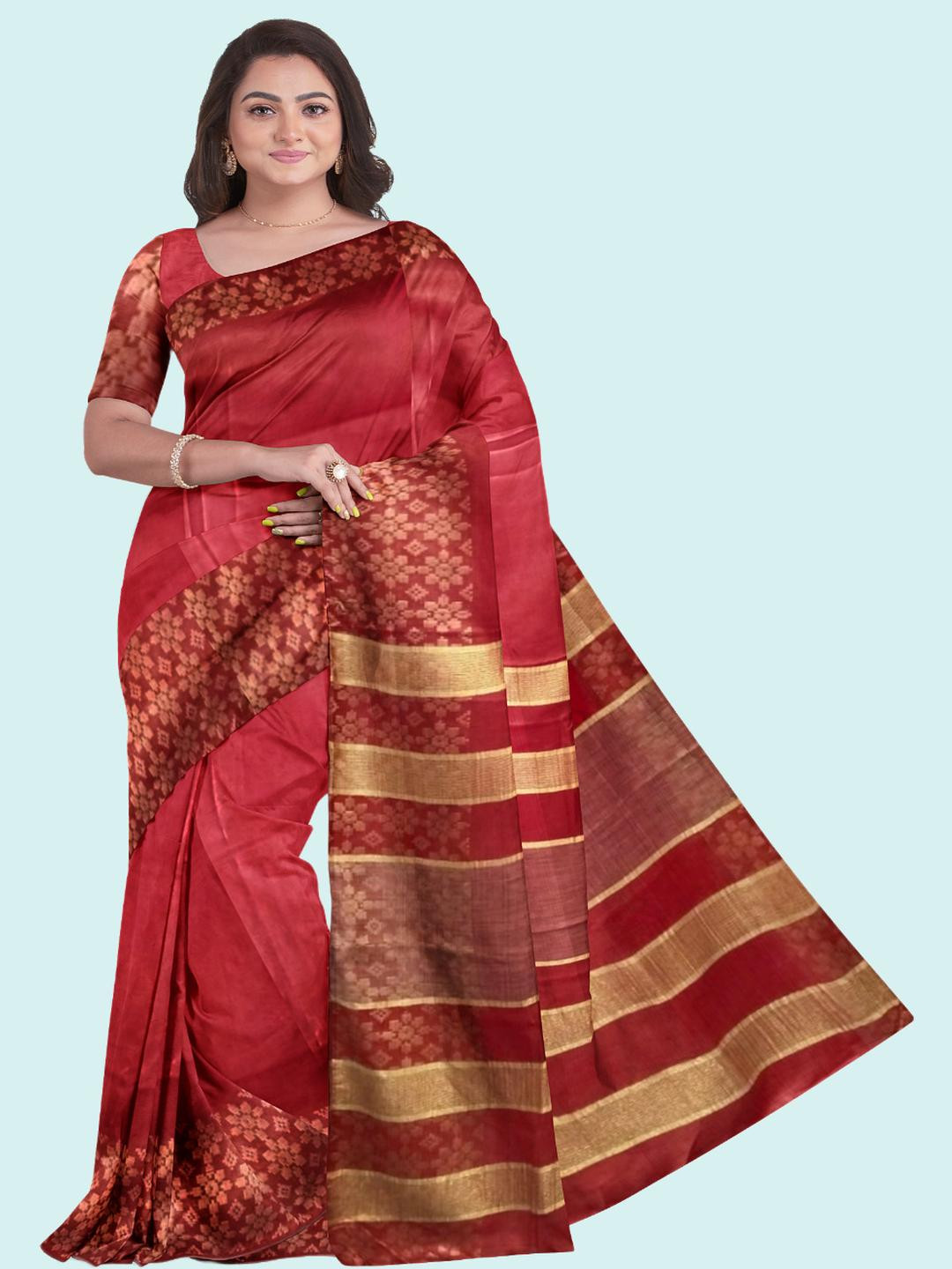 ASHMITAS COLLECTION Red Silk Blend Tussar Sarees