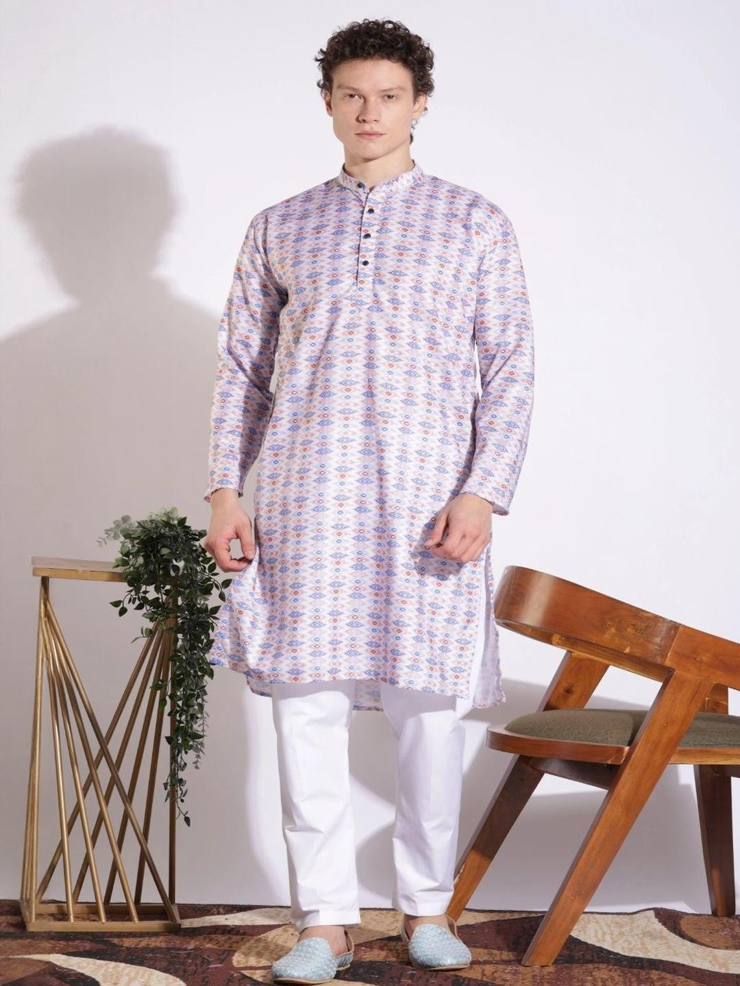 KHADDARVAS Men Geometric Printed Daily Cotton Straight Kurta