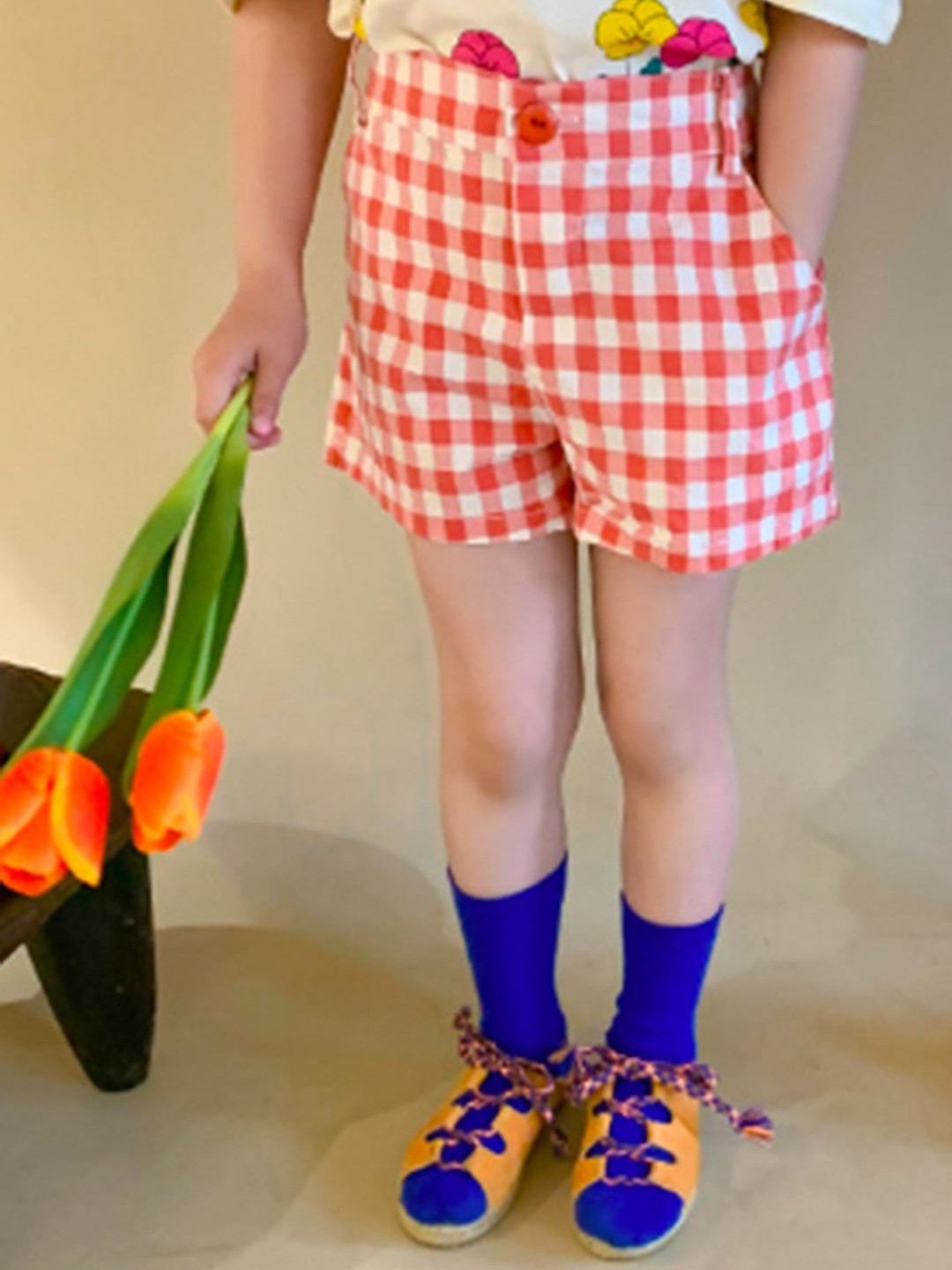 LULU & SKY Girls Gingham Checked Loose Fit Wide Fit Shorts
