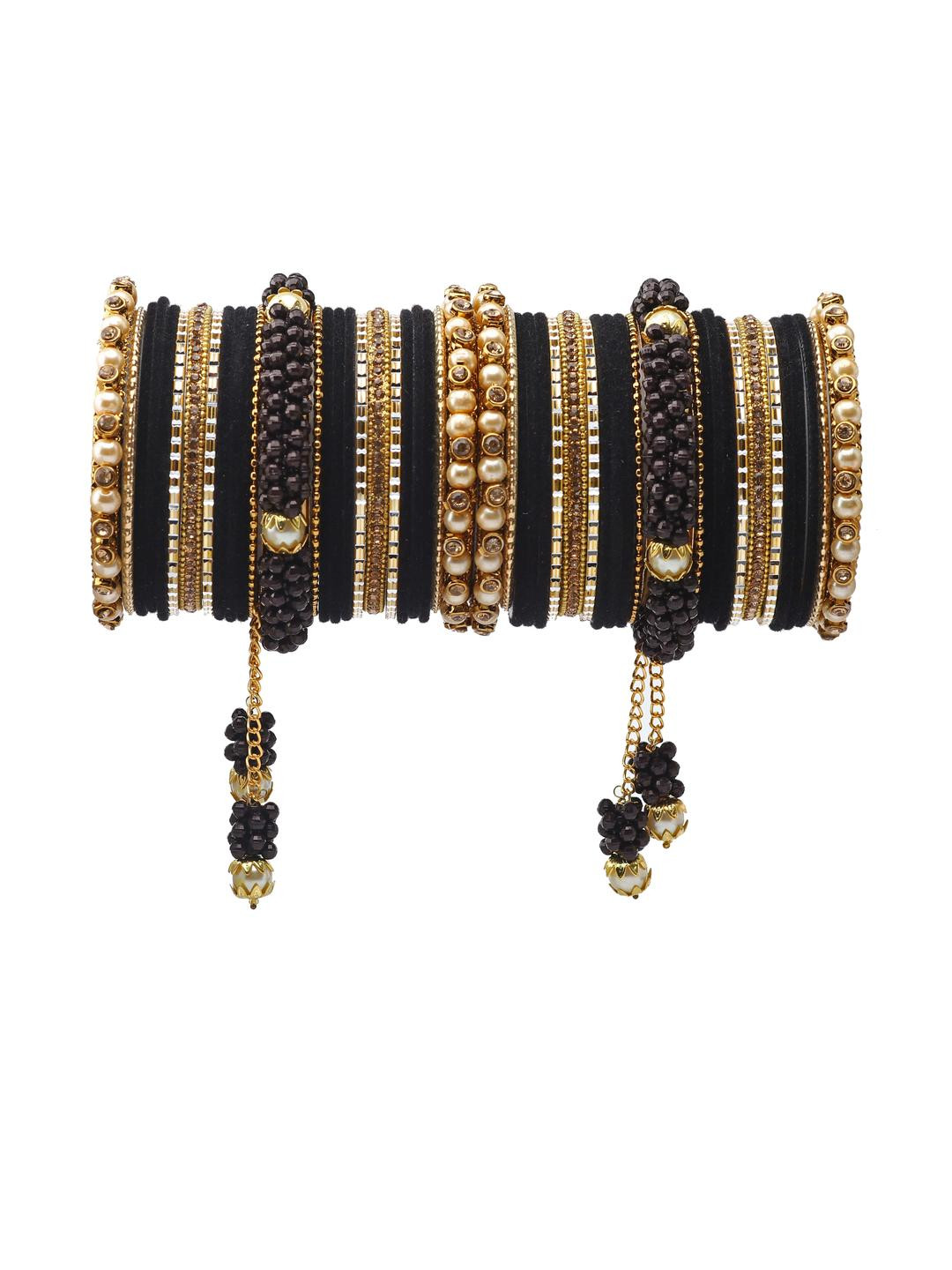 RIJOLI Artificial Stones and Beads Alloy Bangle with Latkan set