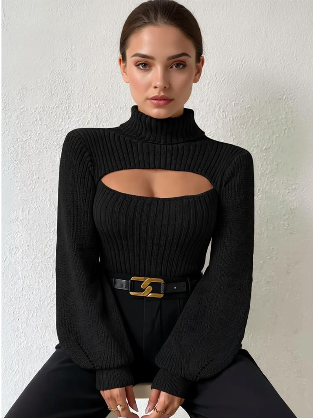 bebe Women High Neck Cut-out Detail Sweater