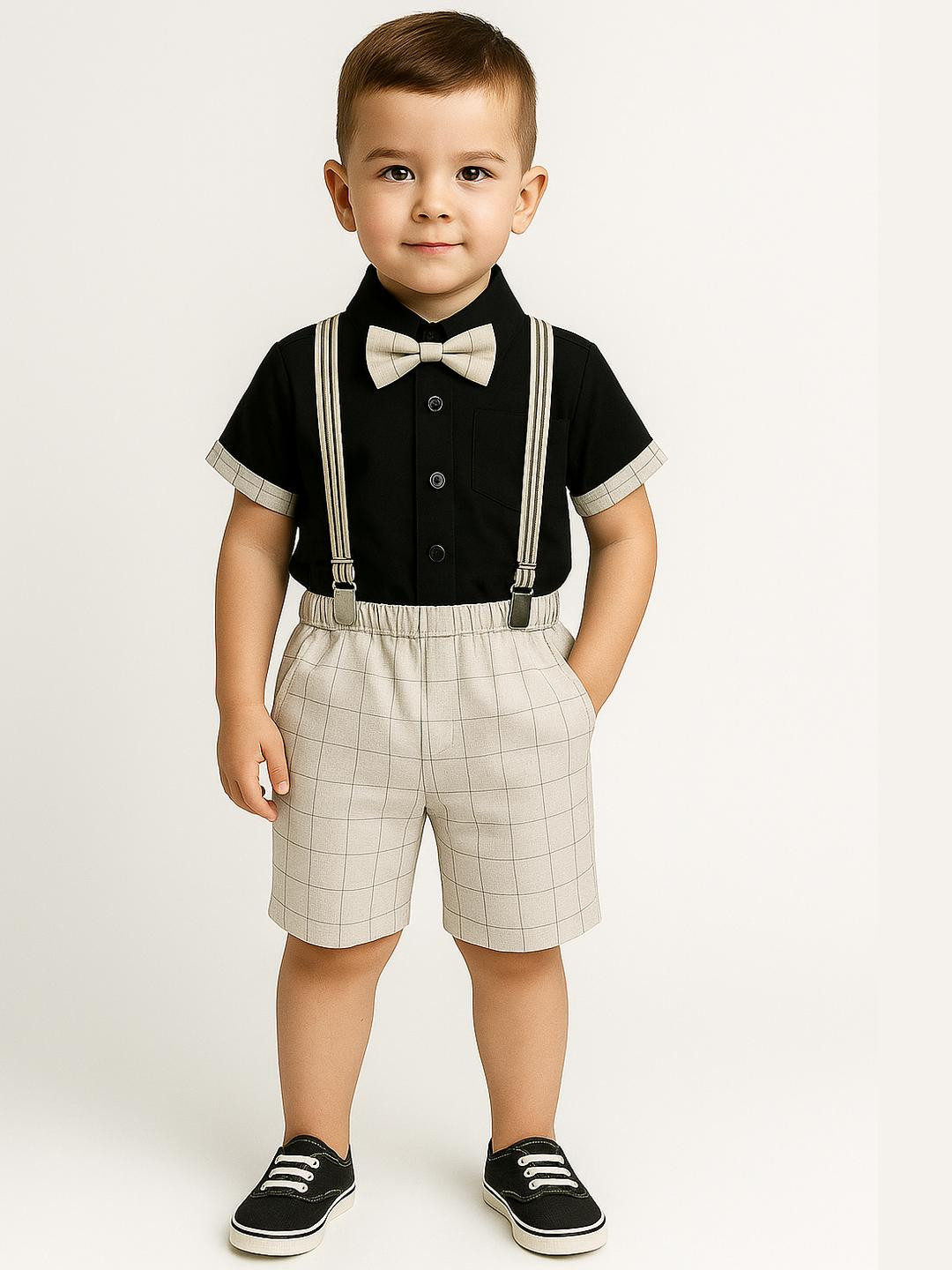 STINITY Boys Shirt with Shorts with Bow Tie & Suspenders Clothing Set