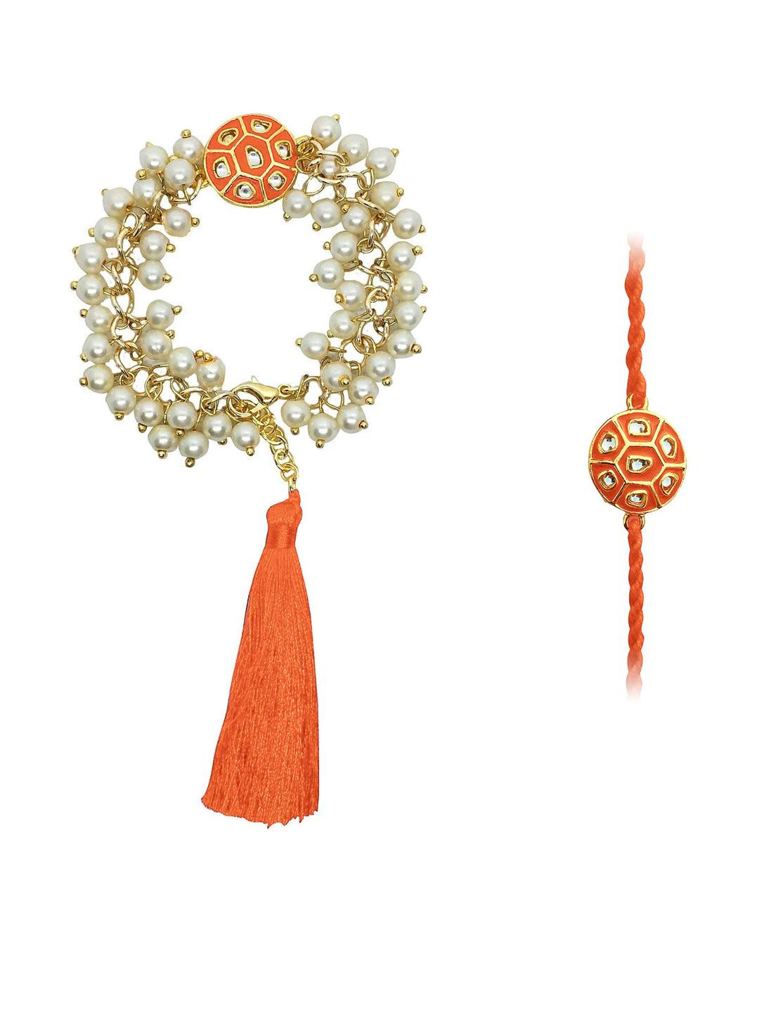 FURE Pack Of 2 String of Pearls Bracelet Lumba And Rakhi Set